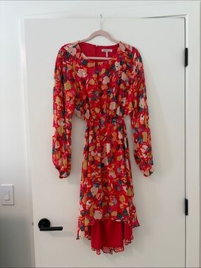 BCBGeneration Red Floral High-Low Midi Dress